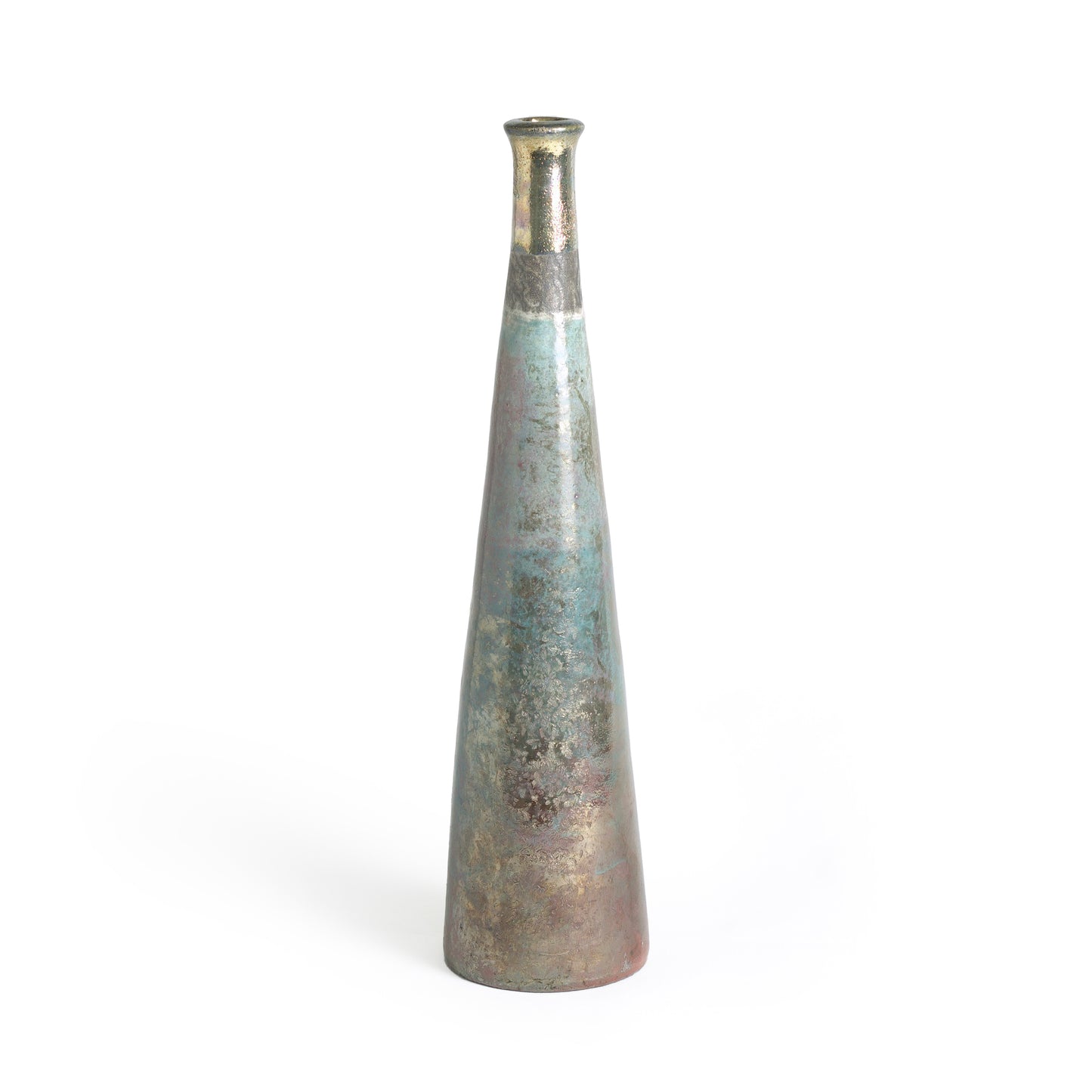 Japanese Modern Stelo Candle Holder Raku Ceramic Copper Gold