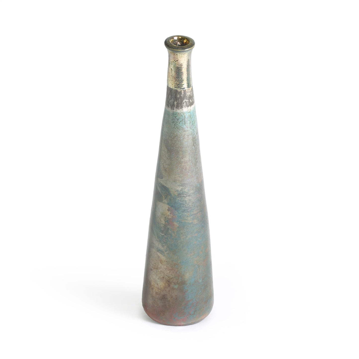 Japanese Modern Stelo Candle Holder Raku Ceramic Copper Gold