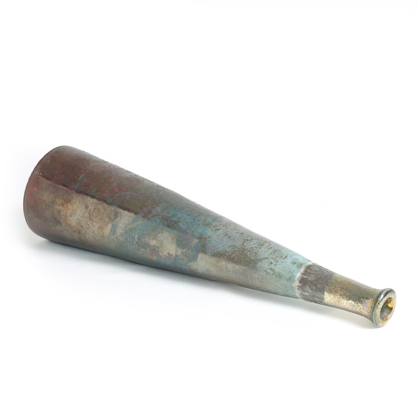 Japanese Modern Stelo Candle Holder Raku Ceramic Copper Gold