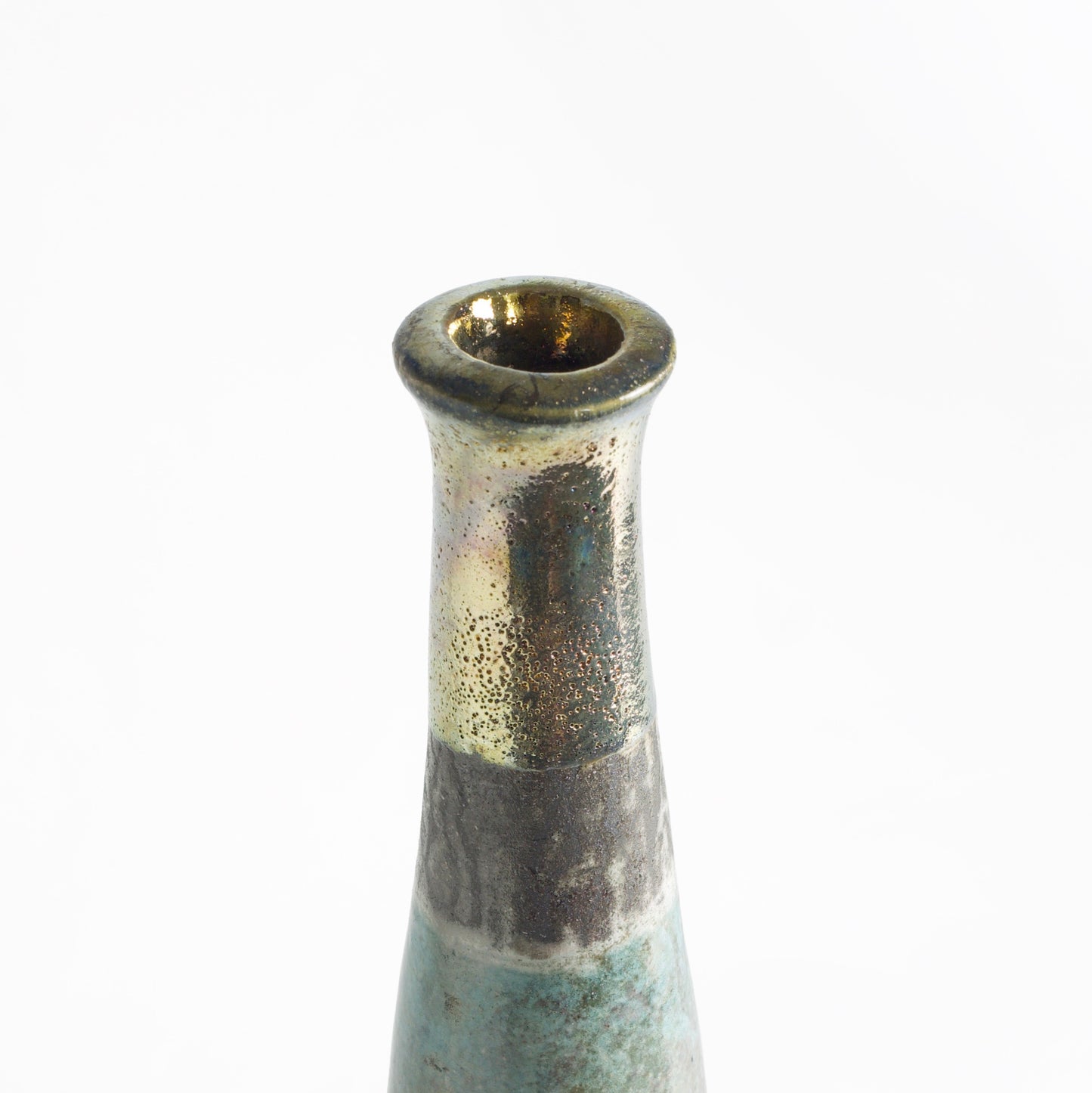 Japanese Modern Stelo Candle Holder Raku Ceramic Copper Gold