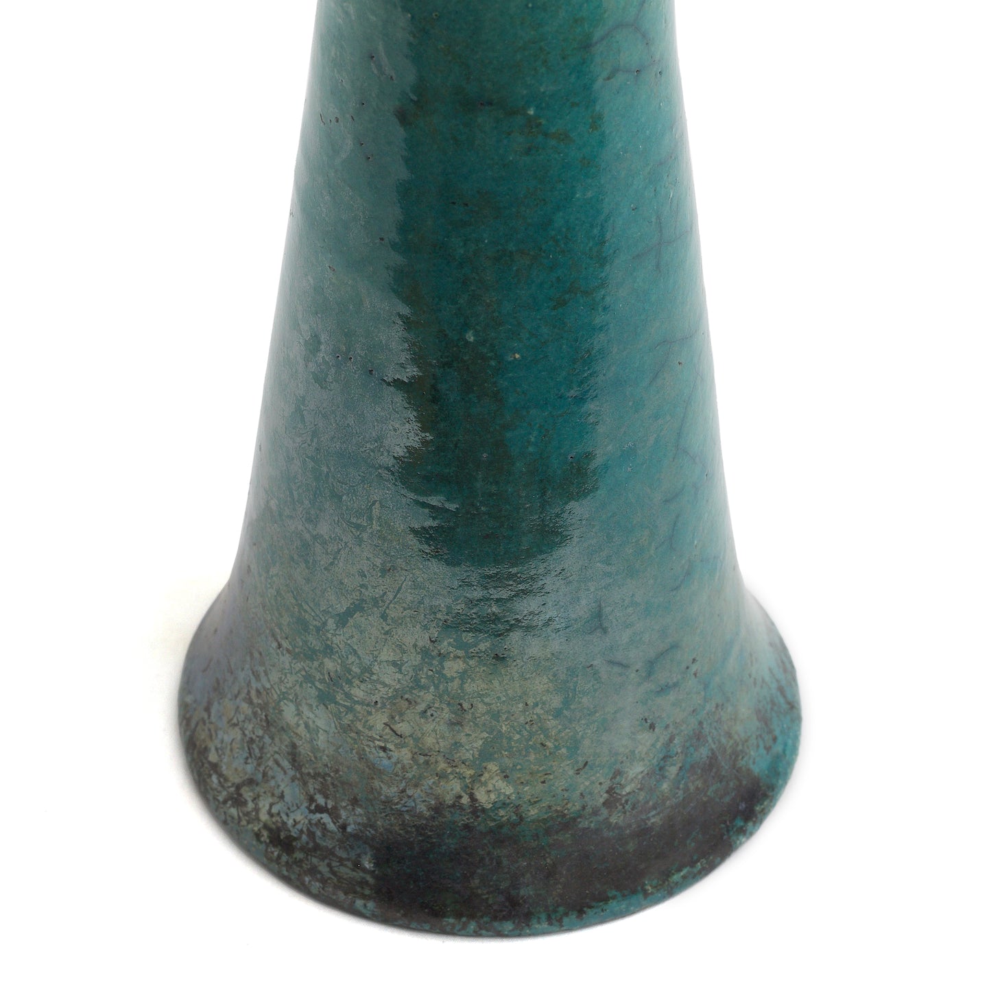 Japanese Modern Tamu Set of 2 Candle Holders Raku Ceramic Black Green