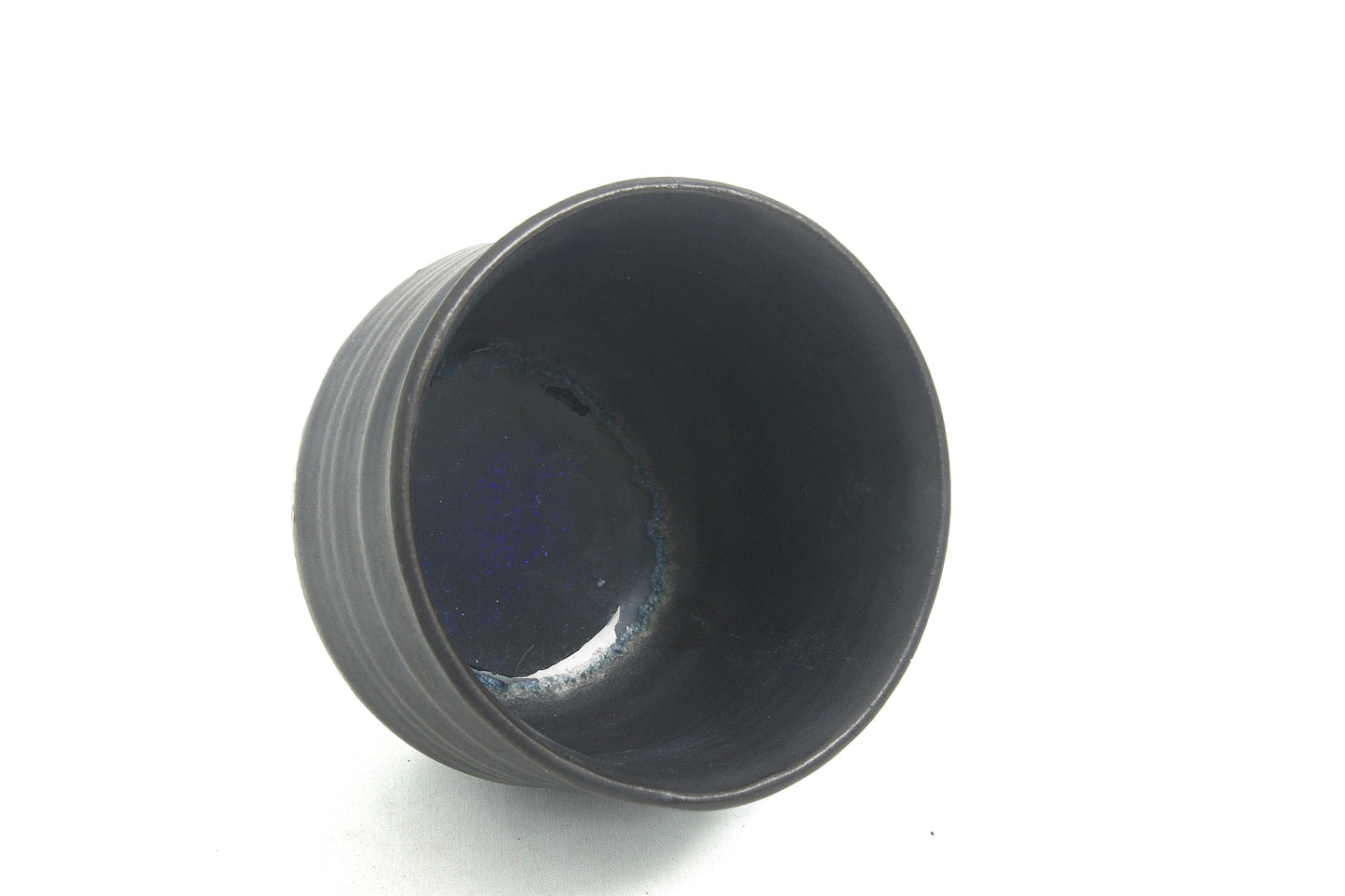 Japanese Tea Cup Raku Ceramic Unique Glass Bottom Black Raku