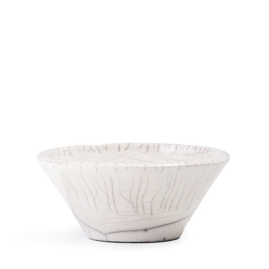 Japanese Moon Bowl Raku Ceramic Crackle White