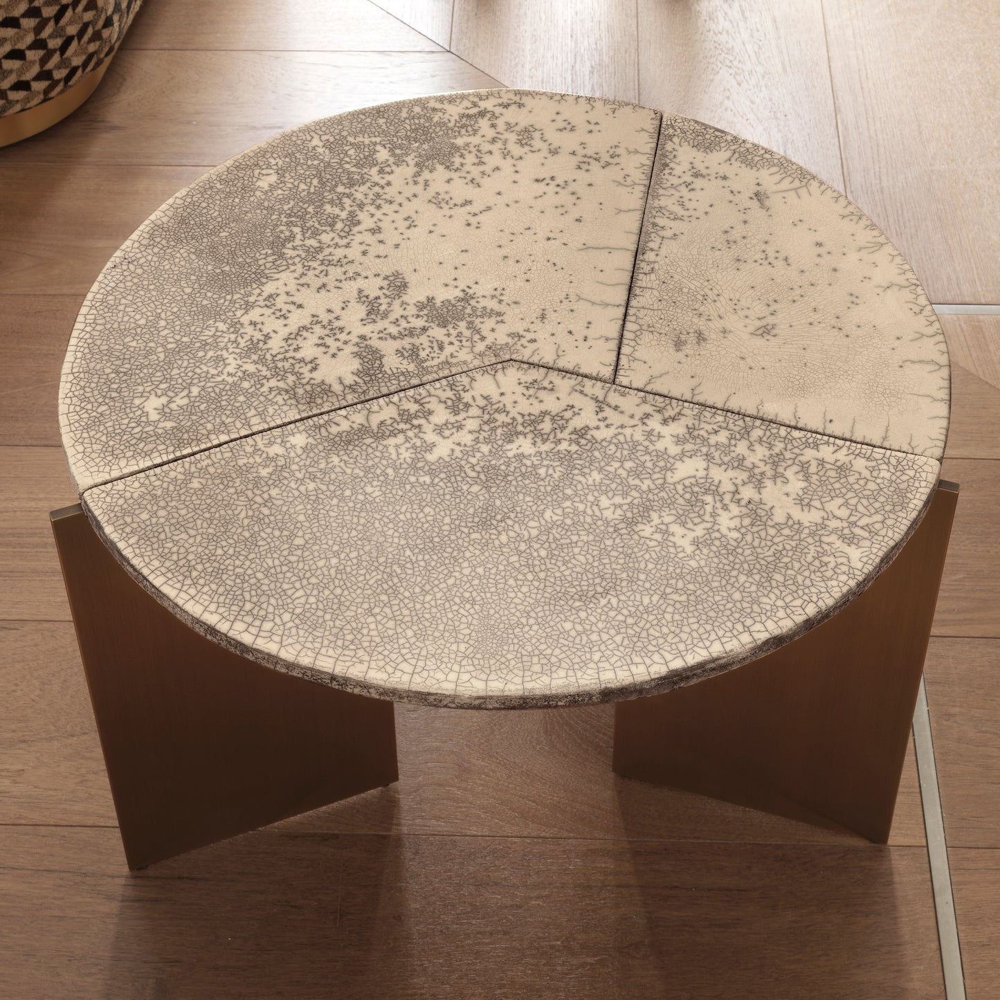 Modern Living Room Coffee Table Y RIRU 52 with Brass Legs and Raku Ceramic Top