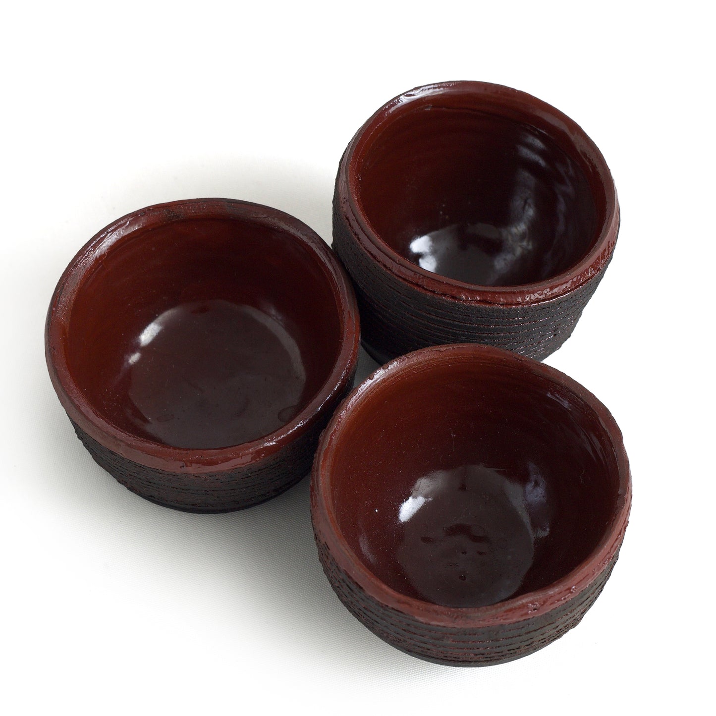 Modern Arkonnen Sake Set of 3 Striped Ceramic Black Red Dune