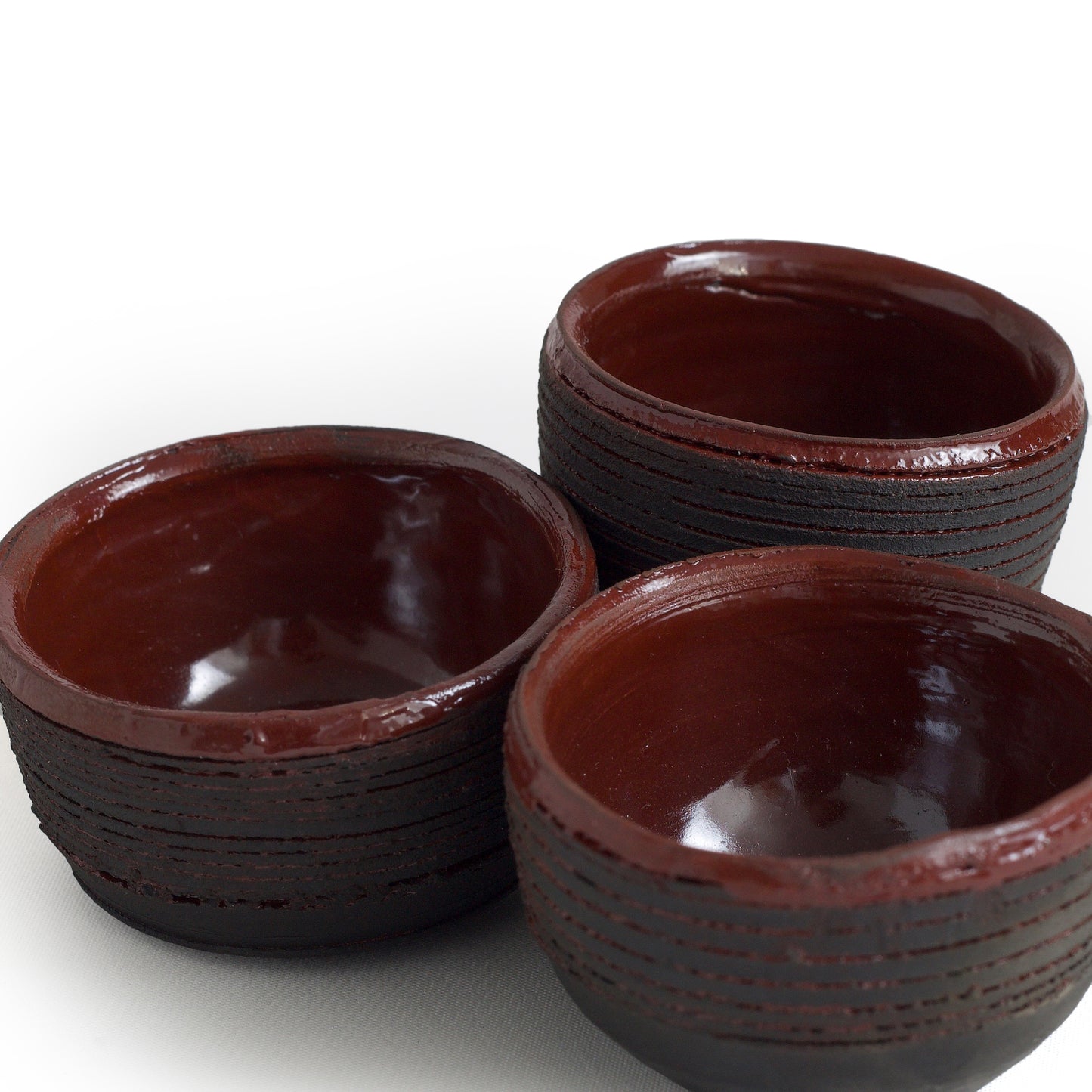 Modern Arkonnen Sake Set of 3 Striped Ceramic Black Red Dune
