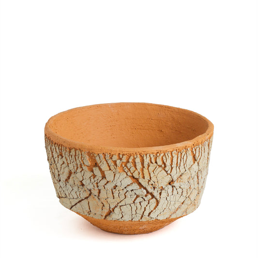 Japanese Arrakis Bowl Cracked Ceramic Orange Grey Dune