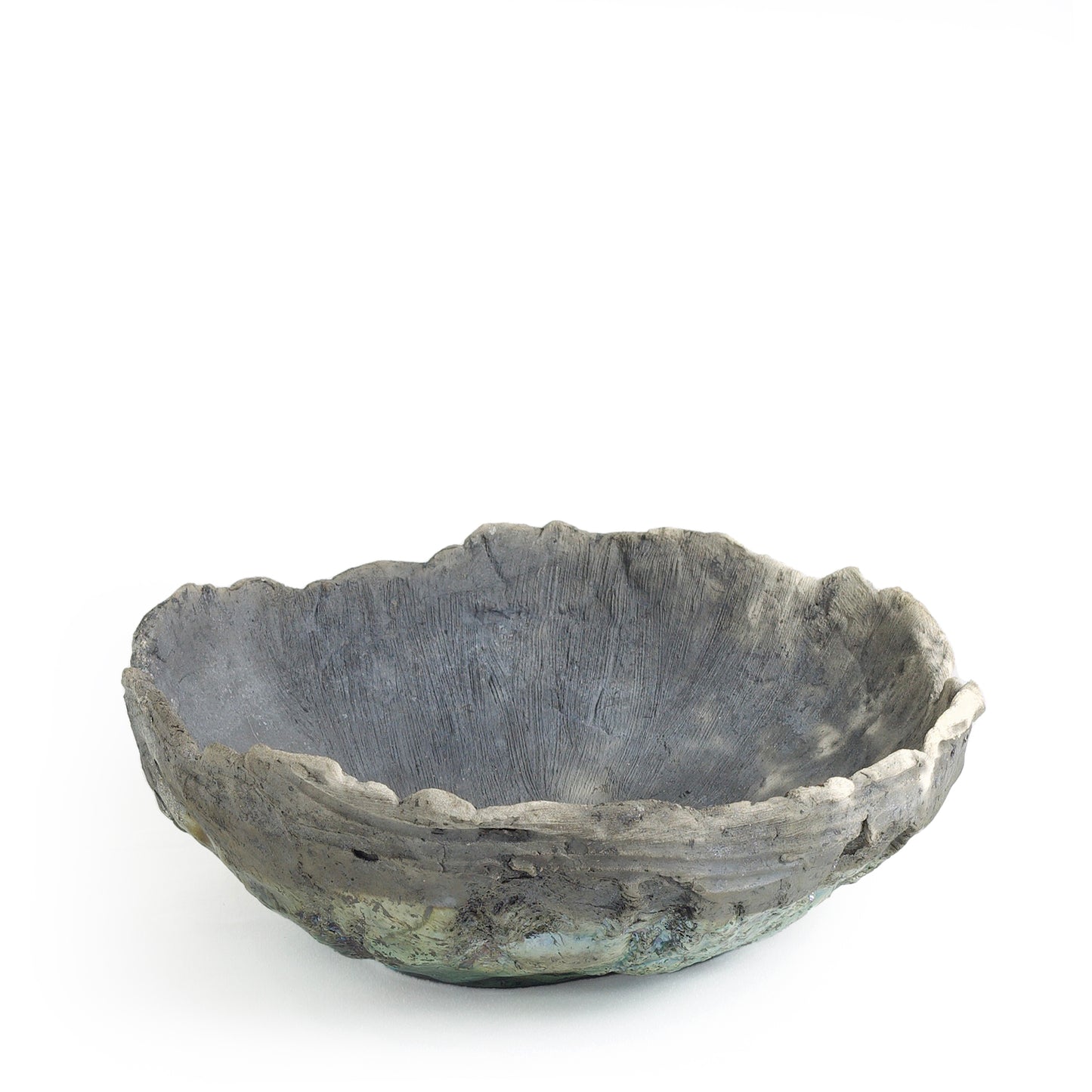 Modern Bark Bowl Raku Ceramic Black White Green Crackle Metal