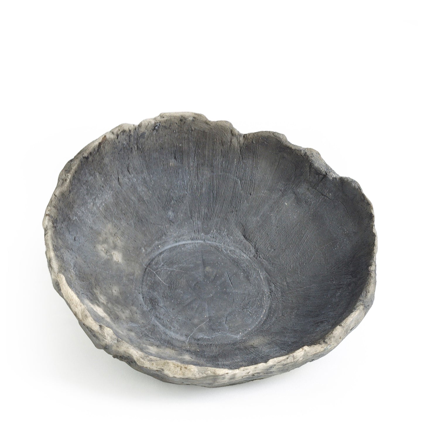 Modern Bark Bowl Raku Ceramic Black White Green Crackle Metal