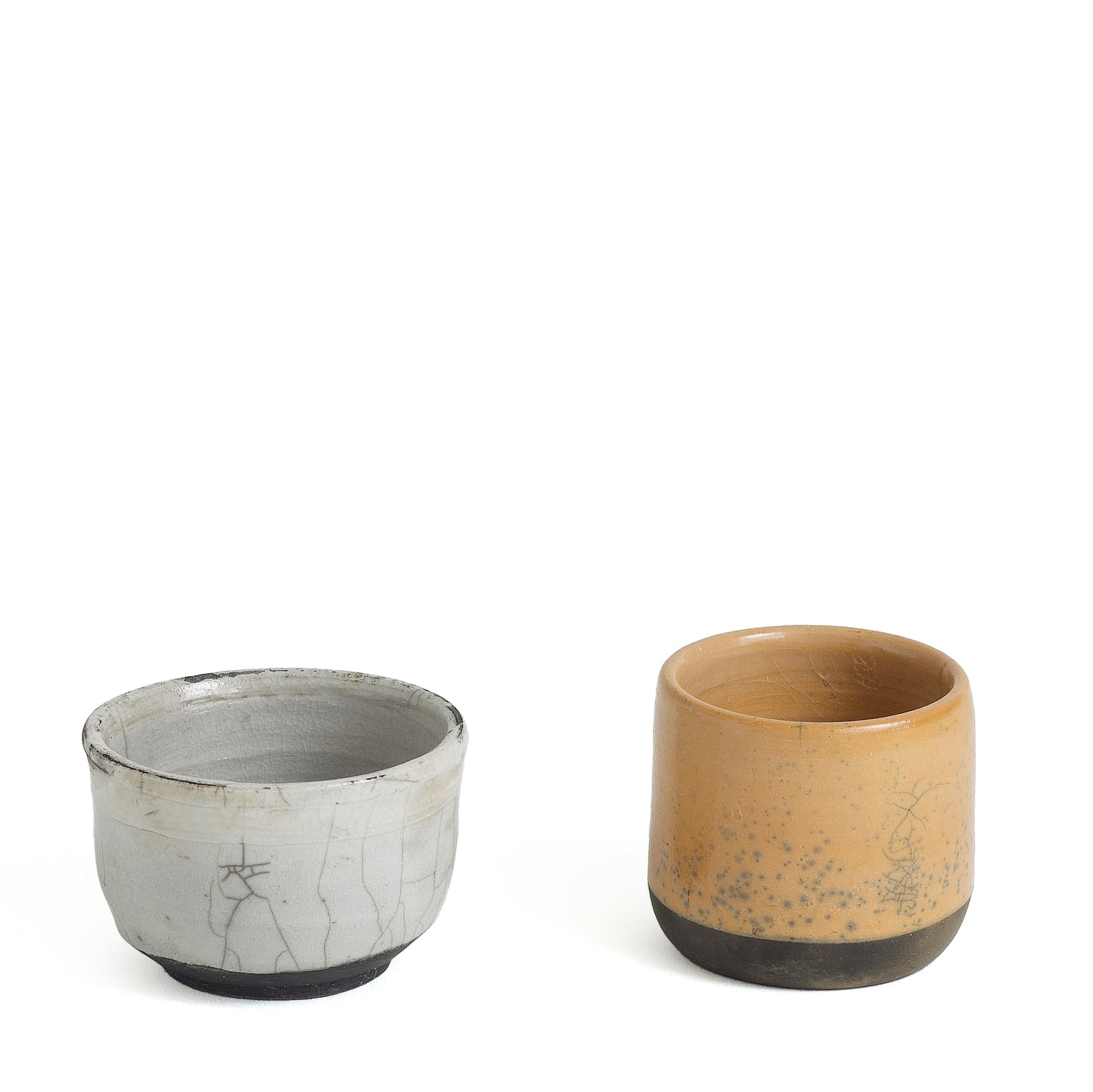 Japanese Sake Tea Cups Raku Ceramic Grey Black Bottom