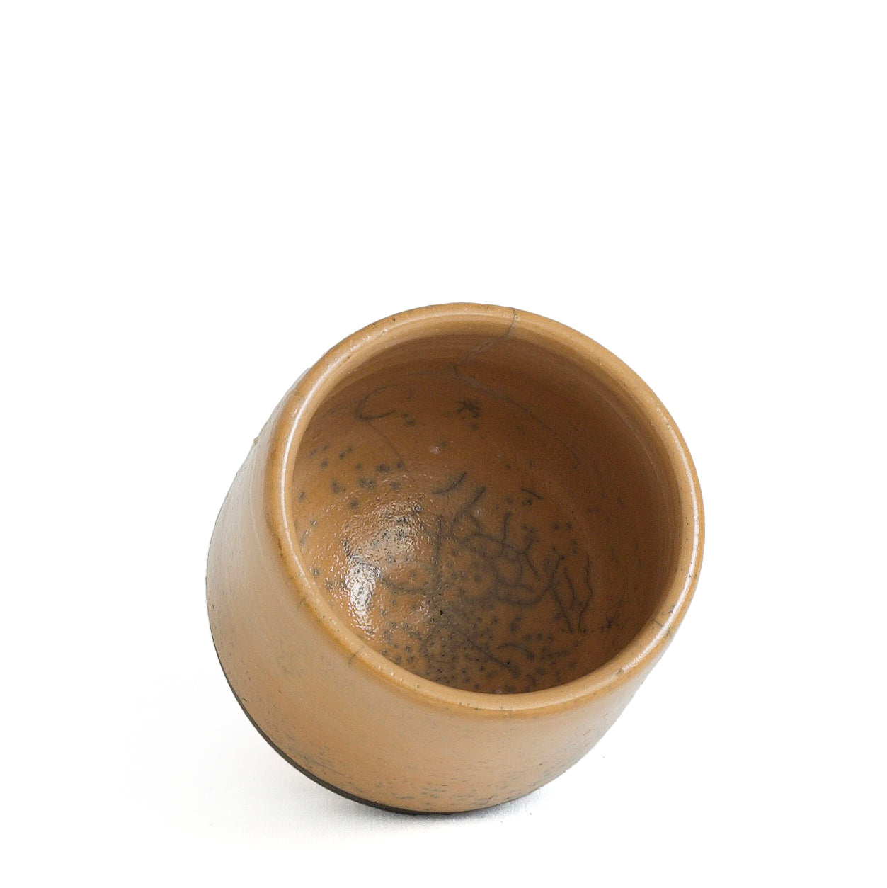 Japanese Sake Tea Cups Raku Ceramic Orange Black Bottom