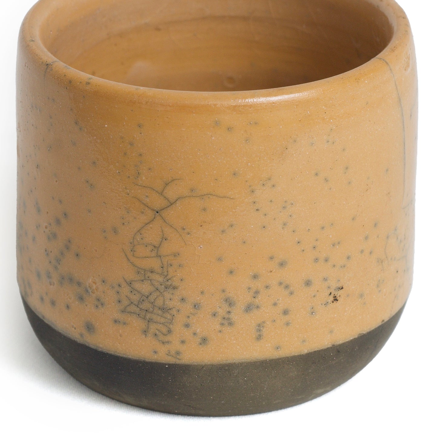Japanese Sake Tea Cups Raku Ceramic Orange Black Bottom