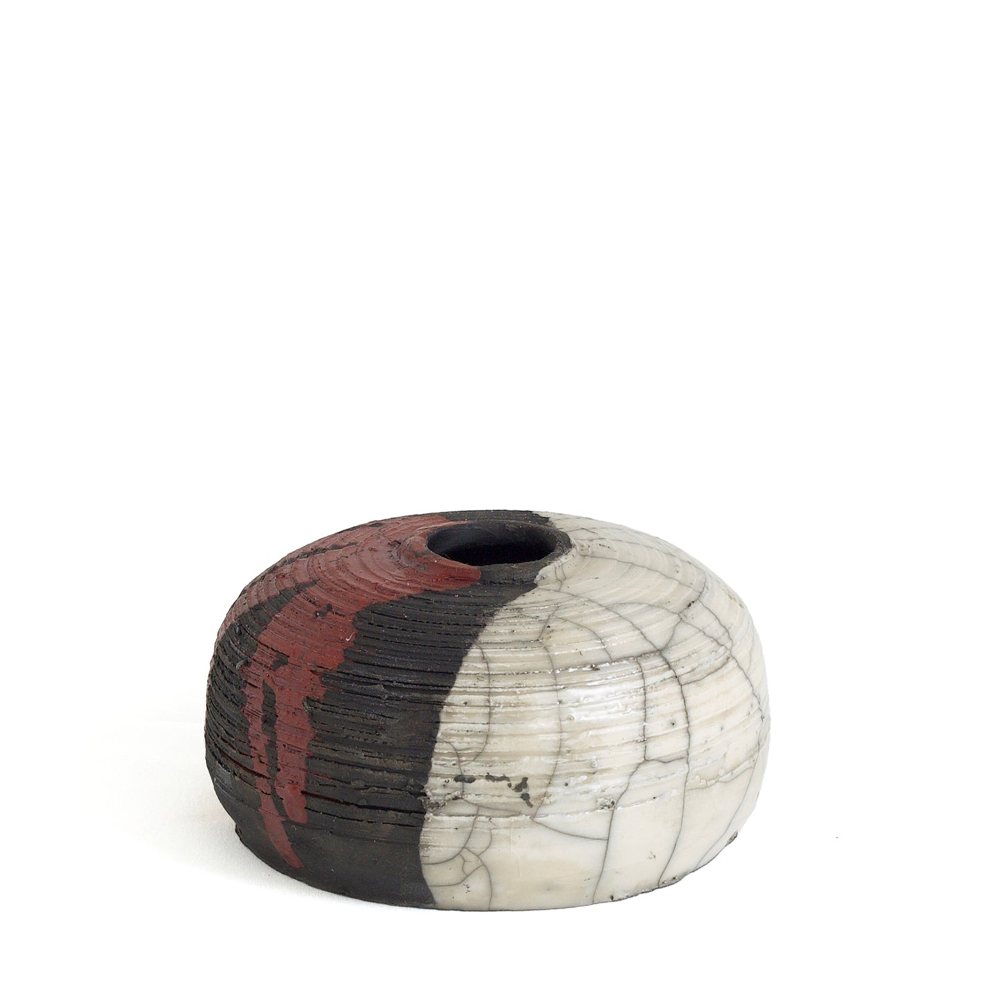 Japanese Modern Nauru Sculpture Raku Ceramic Green White Black Metal