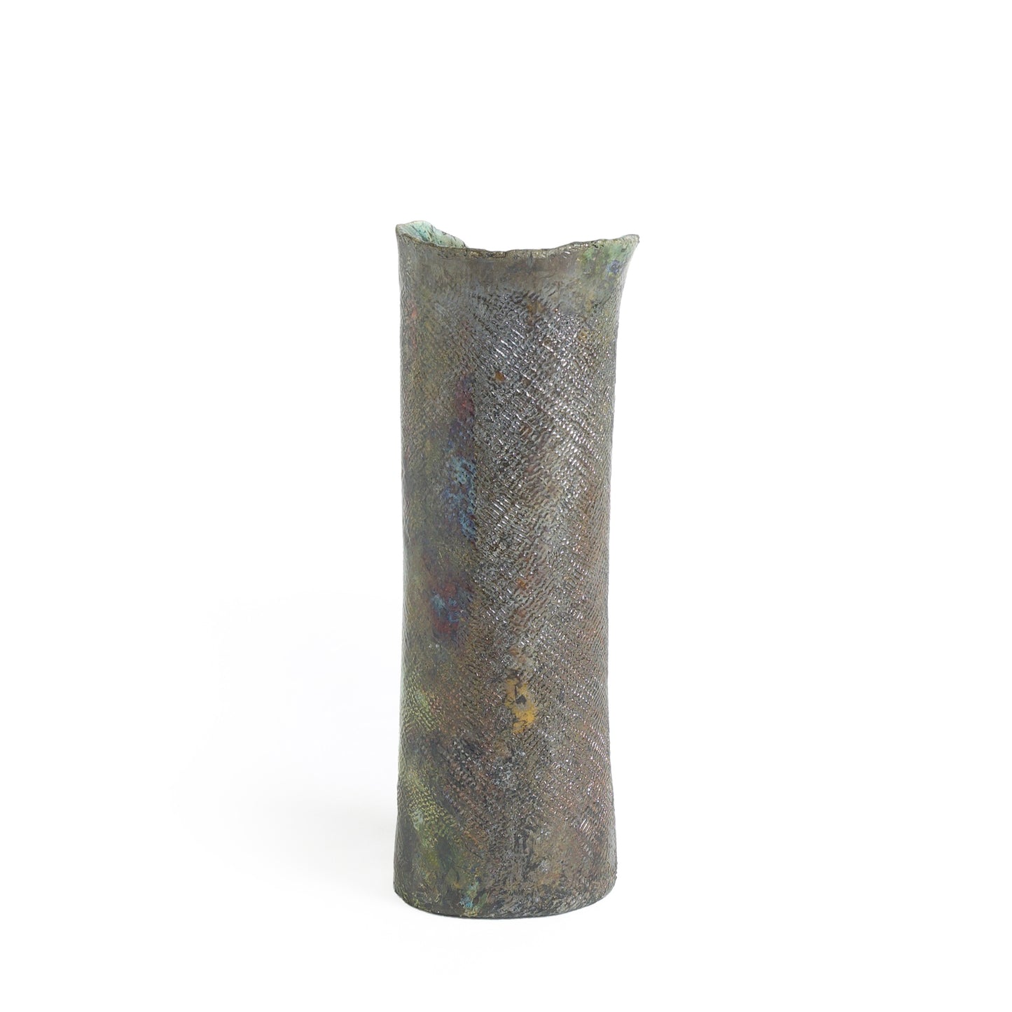 Modern Grip Vase Textured Raku Ceramic Metal Effects Black White Green Crackle