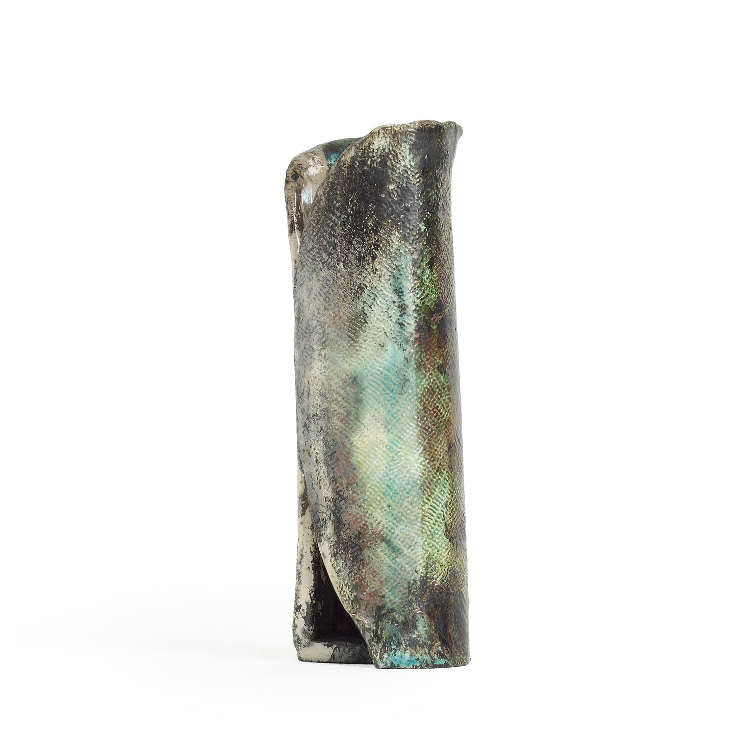 Modern Grip Vase Textured Raku Ceramic Metal Effects Black White Green Crackle