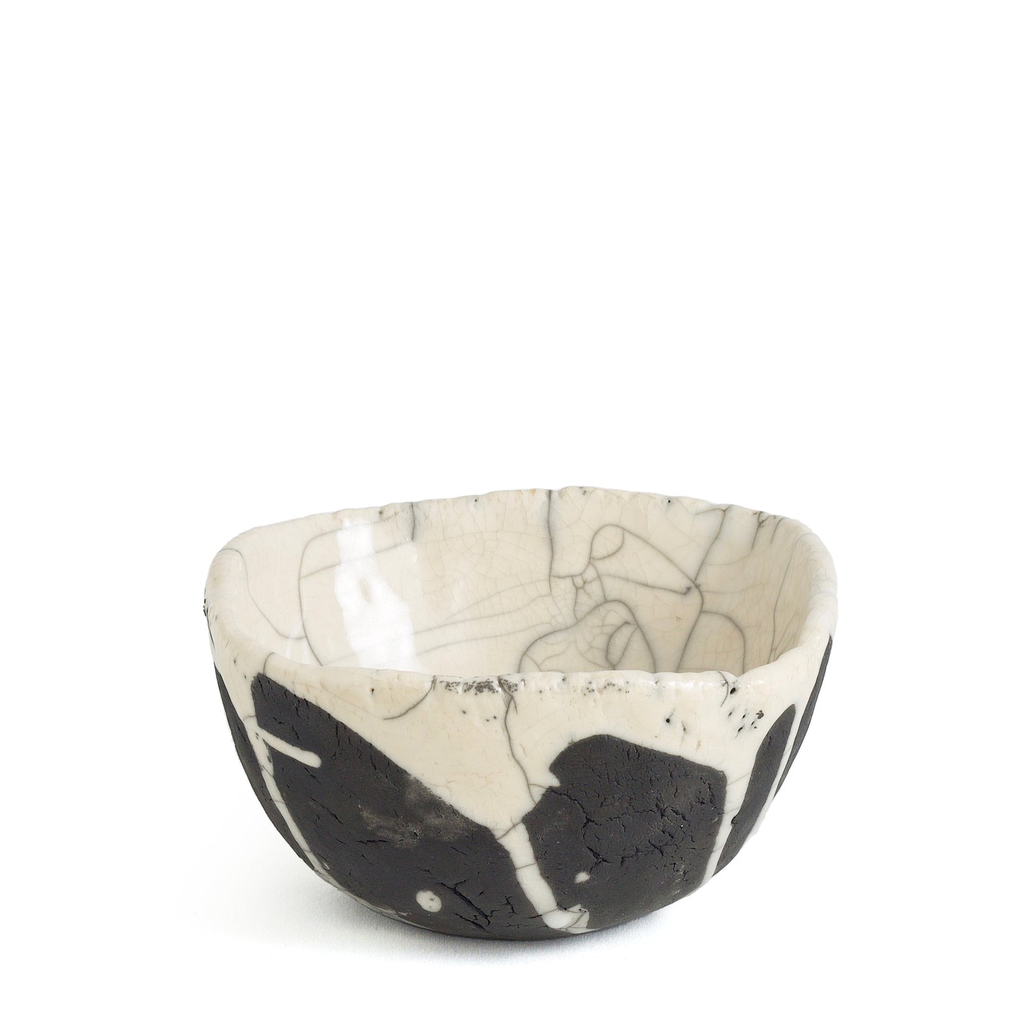 Ancient Dripping Small Bowl Ceramic Raku Crackle Black White