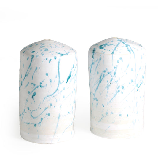 Modern Matera White and Blue Vase Original Ceramic DUO