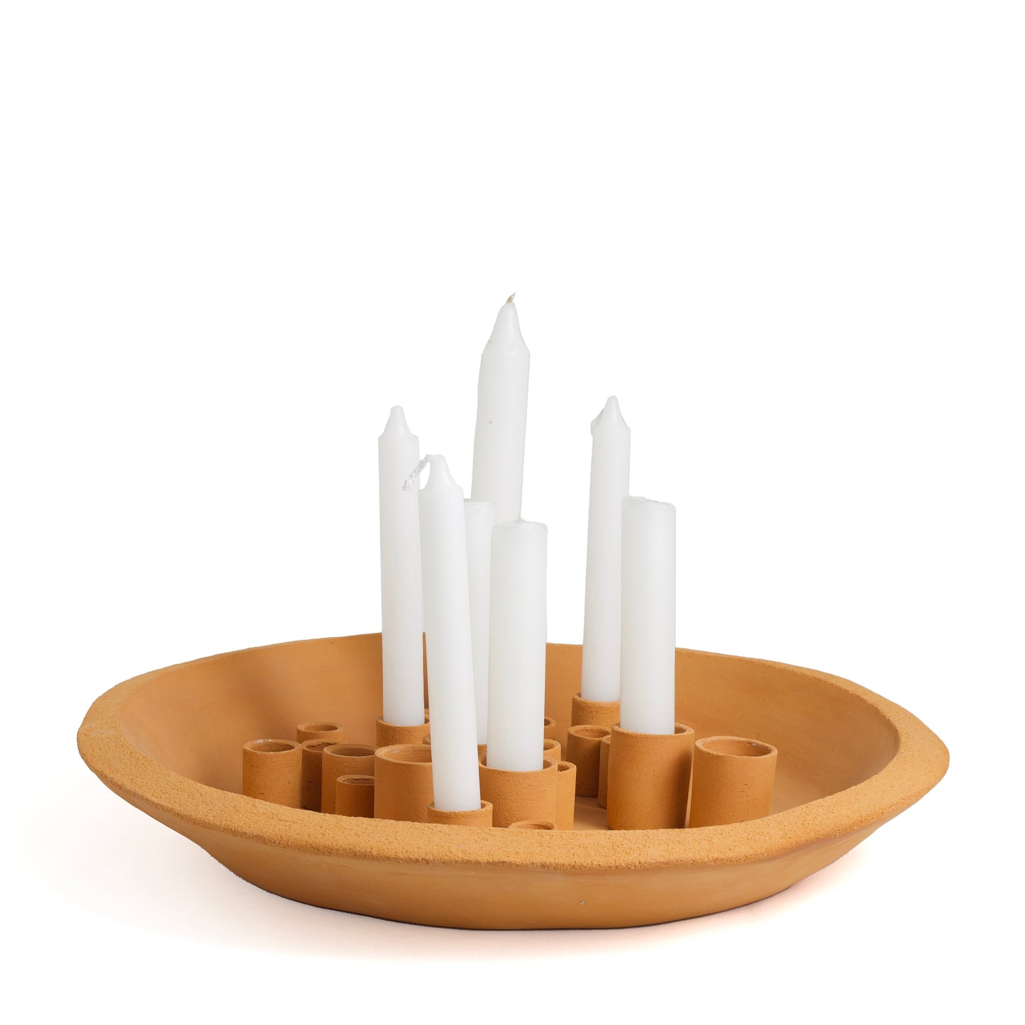 Modern Metropolis Wide Candle Holder Sculpture Ceramics Orange