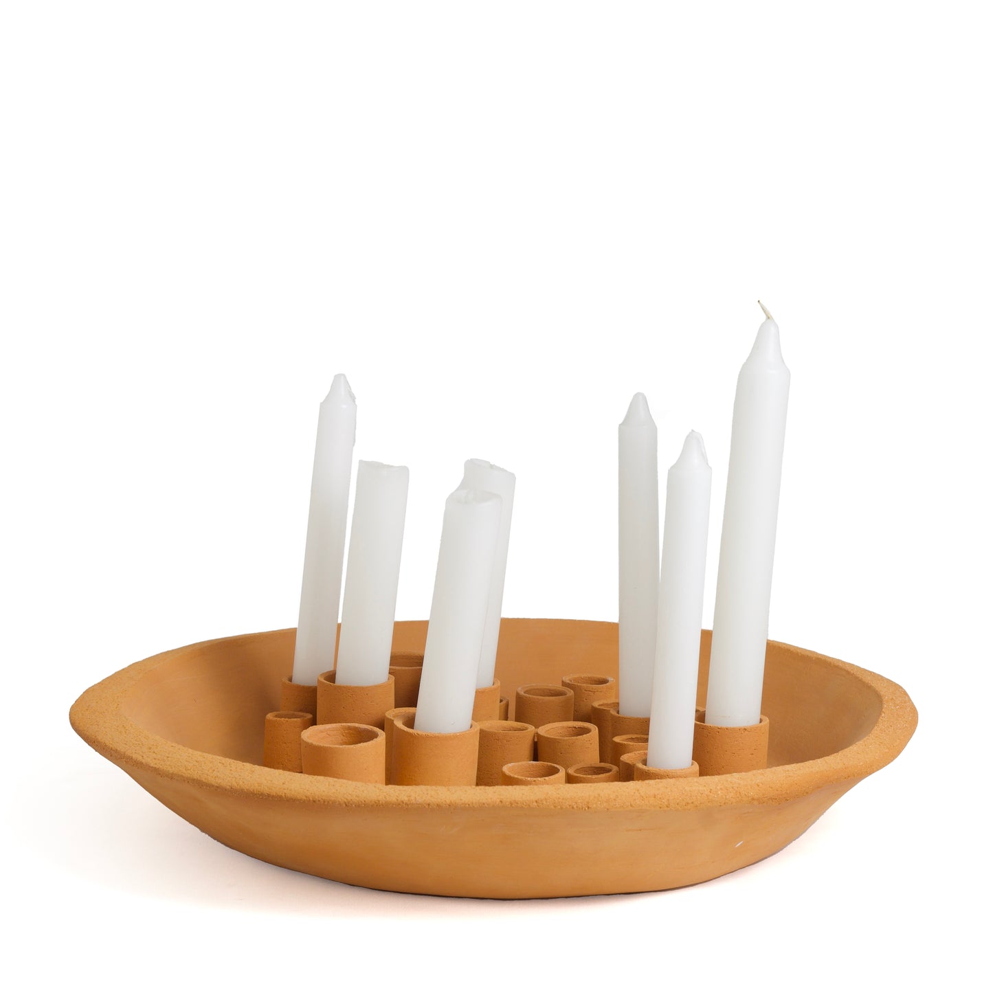 Modern Metropolis Wide Candle Holder Sculpture Ceramics Orange