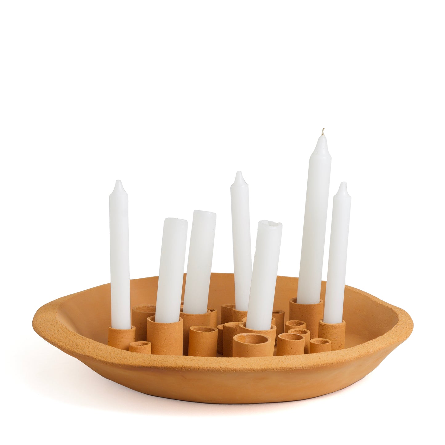 Modern Metropolis Wide Candle Holder Sculpture Ceramics Orange