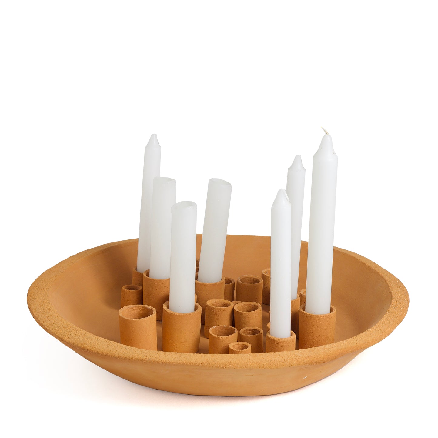 Modern Metropolis Wide Candle Holder Sculpture Ceramics Orange