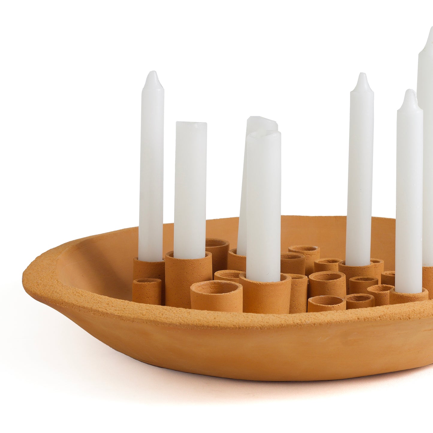 Modern Metropolis Wide Candle Holder Sculpture Ceramics Orange