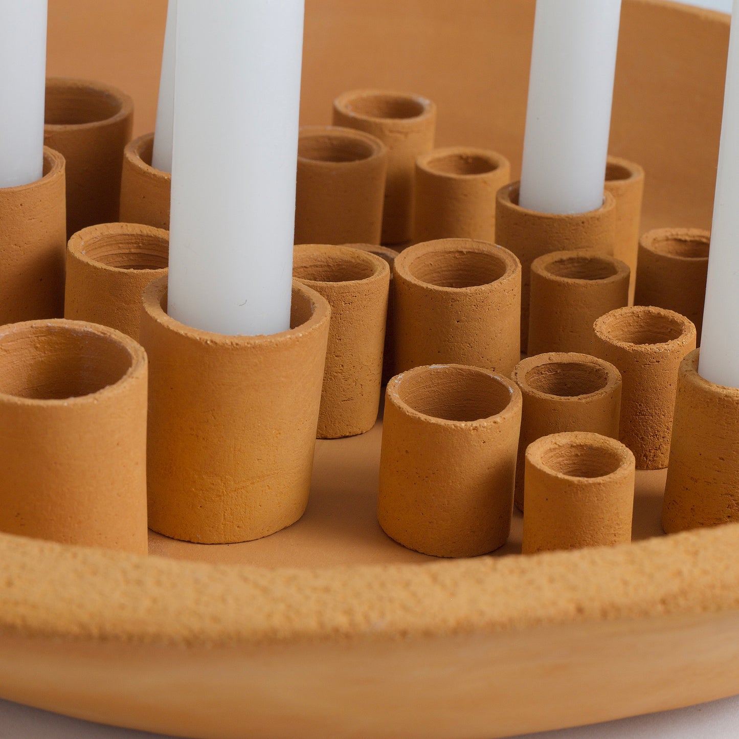 Modern Metropolis Wide Candle Holder Sculpture Ceramics Orange