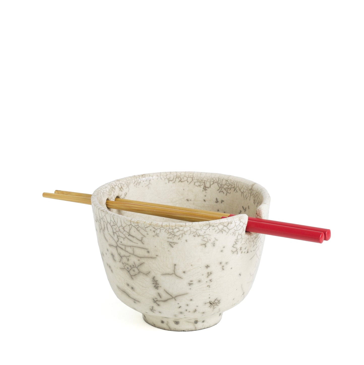 Japanese Ramen Bowls Raku Ceramic White Crackle Set of 2