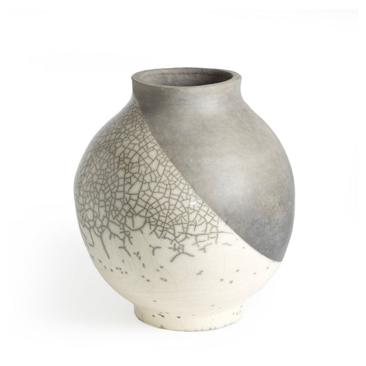 Japanese Modern Minimalist Shadow Sculpture Raku Ceramic Grey Crakle