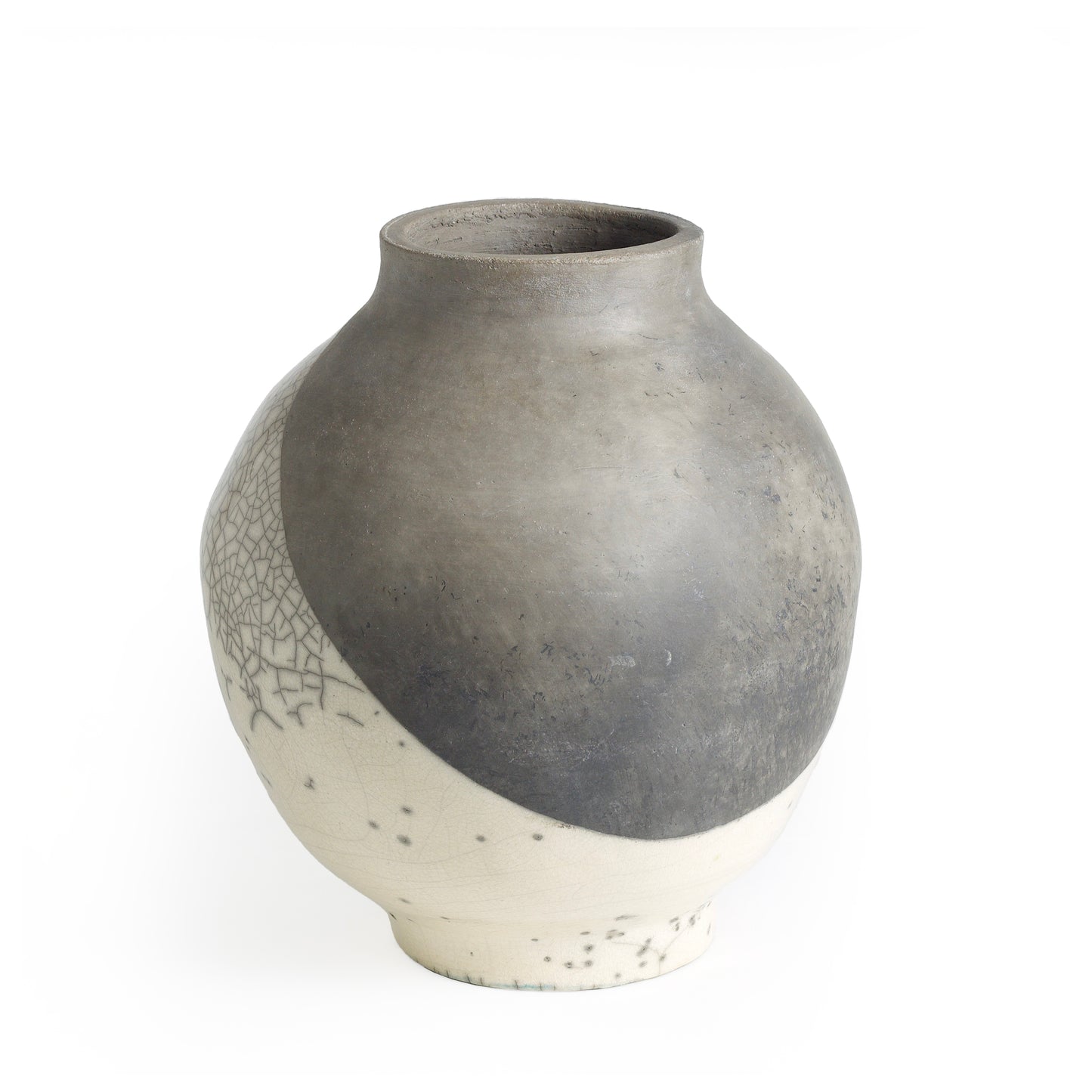 Japanese Modern Minimalist Shadow Sculptures Raku Ceramic Crakle DUO