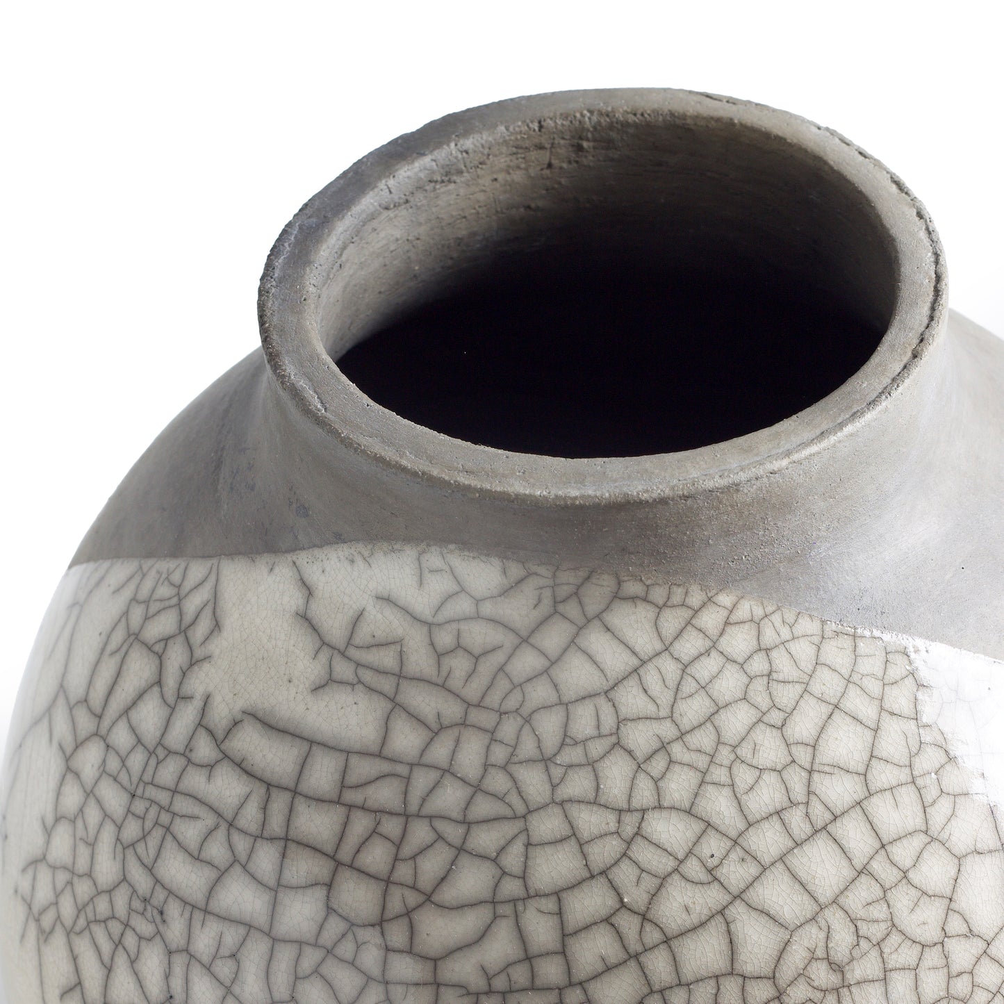 Japanese Modern Minimalist Shadow Sculpture Raku Ceramic Grey Crakle