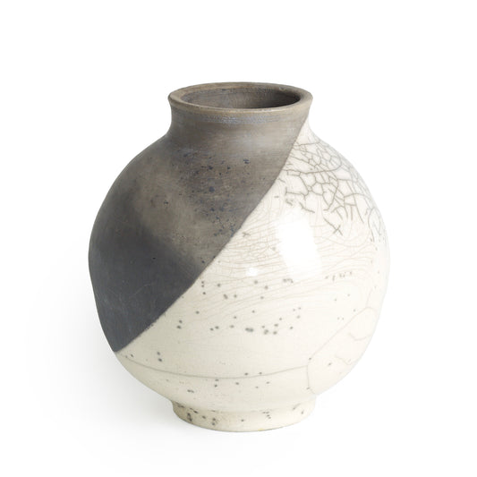 Japanese Modern Minimalist Shadow Sculpture Raku Ceramic Black Crakle