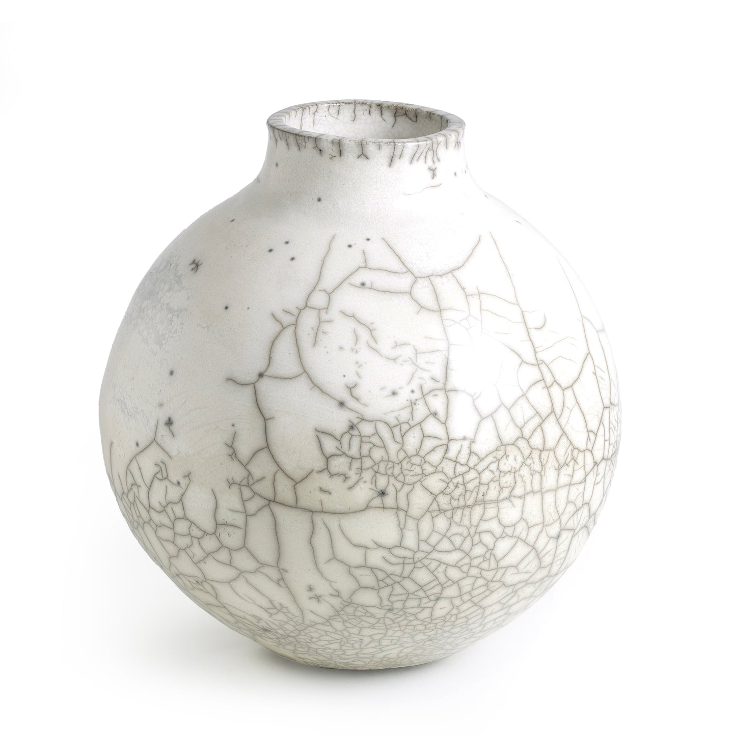 Japanese Modern Minimalist Dome Vase Raku Ceramic White Crakle Low Bottom