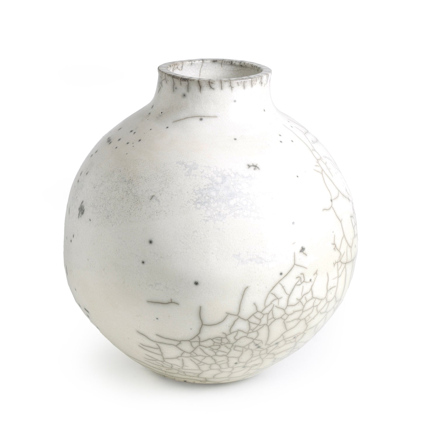 Japanese Modern Minimalist Dome Vase Raku Ceramic White Crakle Low Bottom