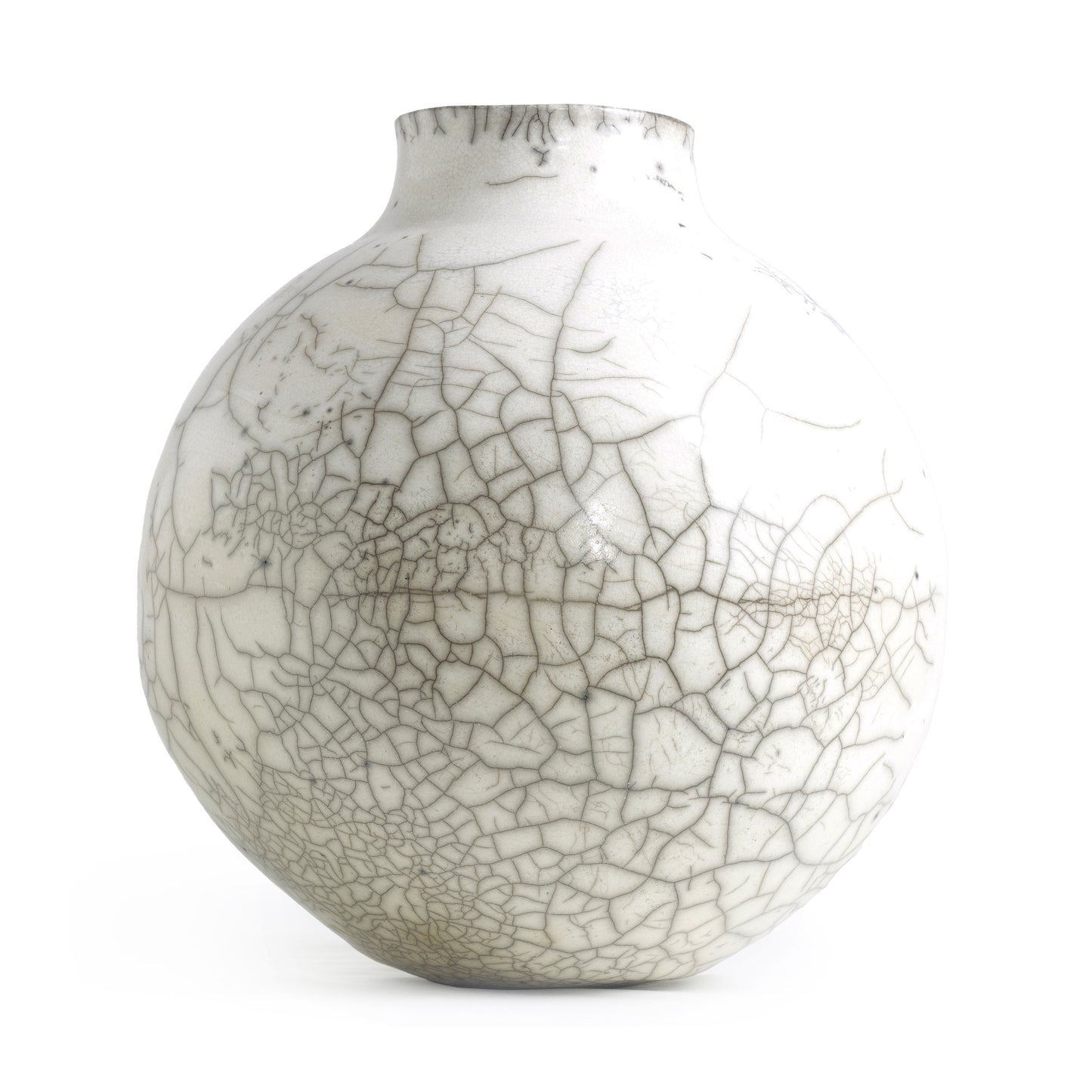 Japanese Modern Minimalist Dome Vase Raku Ceramic White Crakle Low Bottom