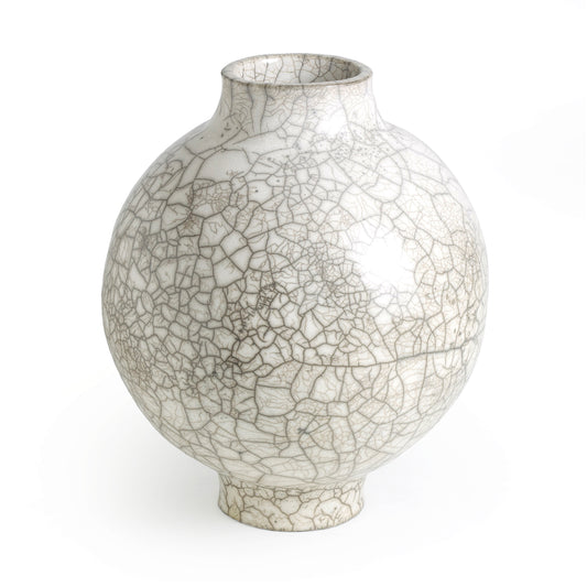 Japanese Modern Minimalist Super Crackle Dome Vase Raku Ceramic White