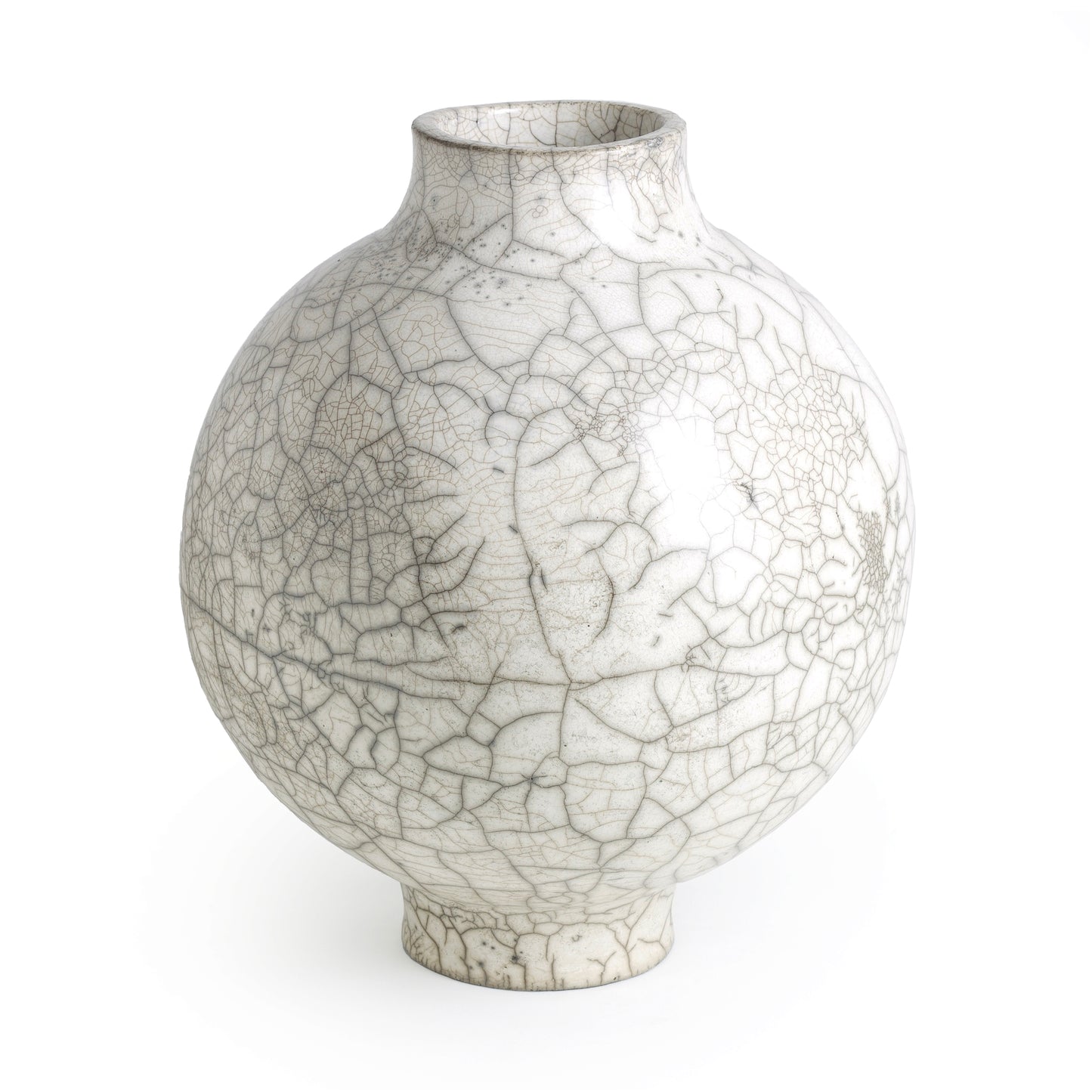 Japanese Modern Minimalist Super Crackle Dome Vase Raku Ceramic White