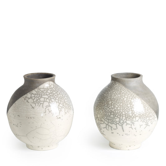 Japanese Modern Minimalist Shadow Sculptures Raku Ceramic Crakle DUO