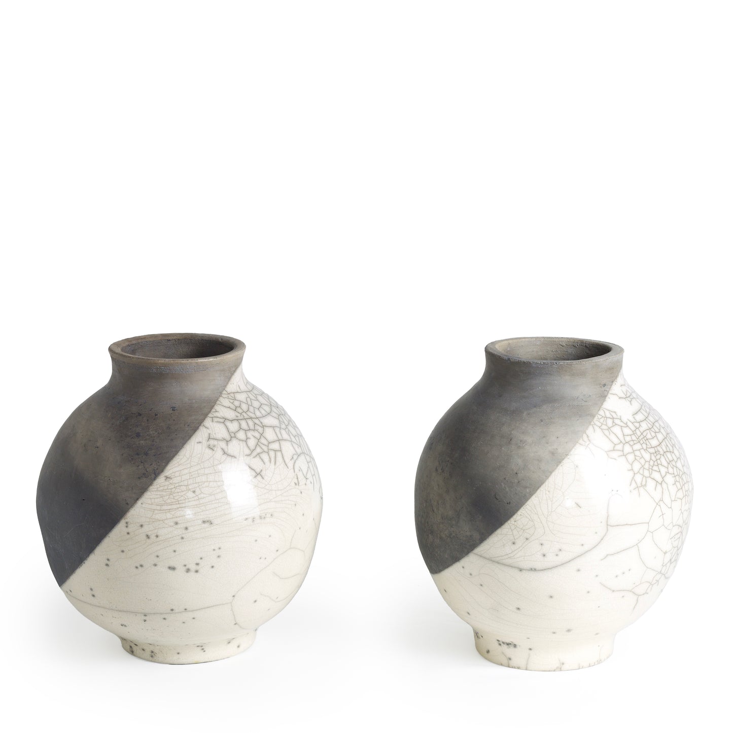 Japanese Modern Minimalist Shadow Sculptures Raku Ceramic Crakle DUO