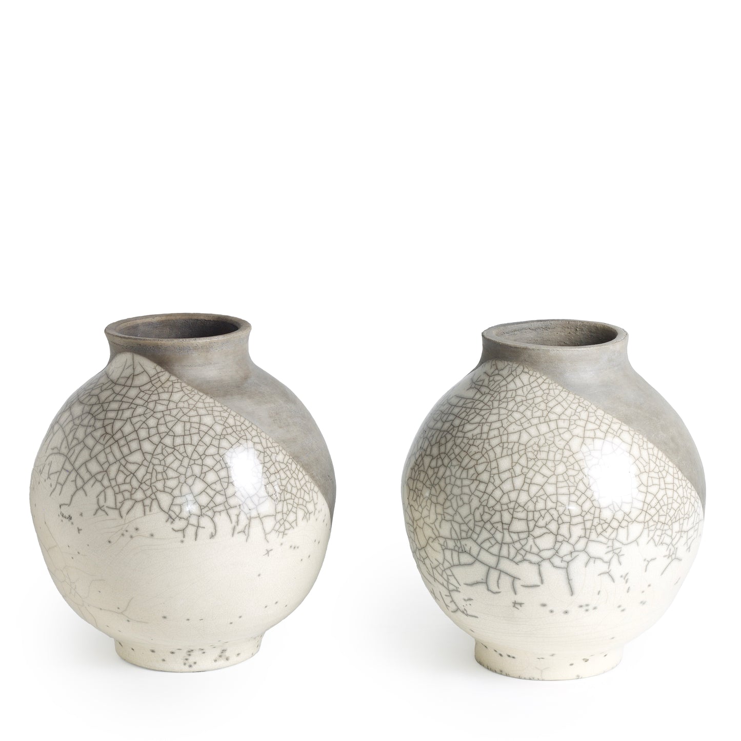 Japanese Modern Minimalist Shadow Sculptures Raku Ceramic Crakle DUO