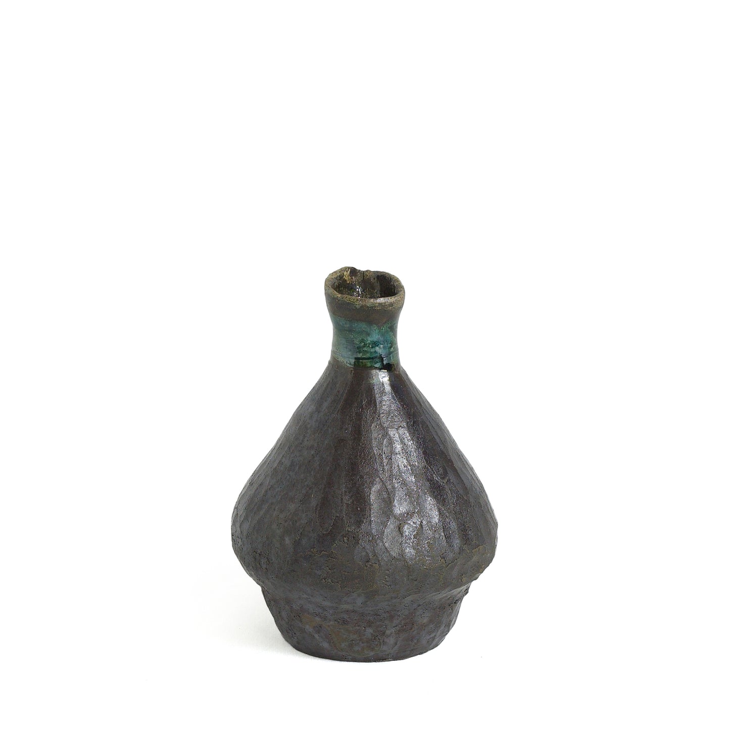 Japanese Soy Bottle Raku Ceramic Dark Metal