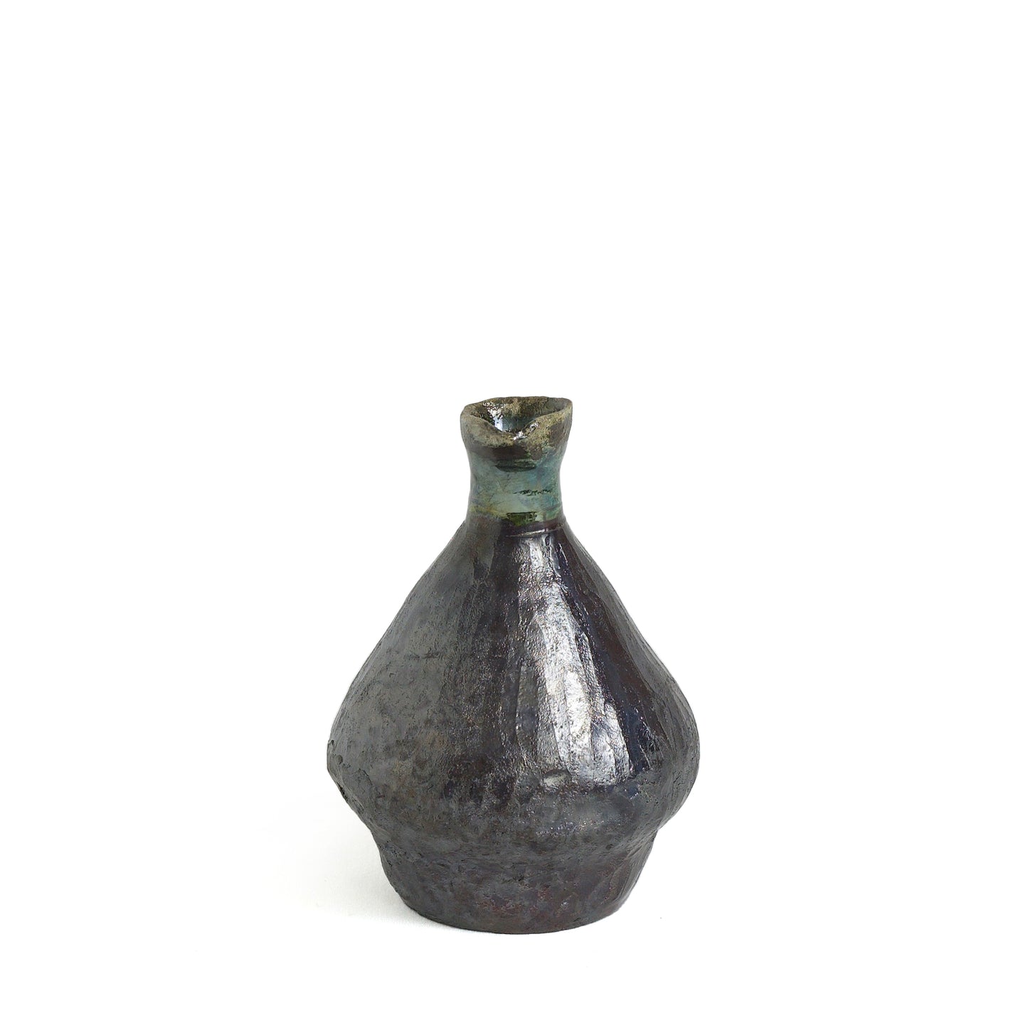 Japanese Soy Bottle Raku Ceramic Dark Metal