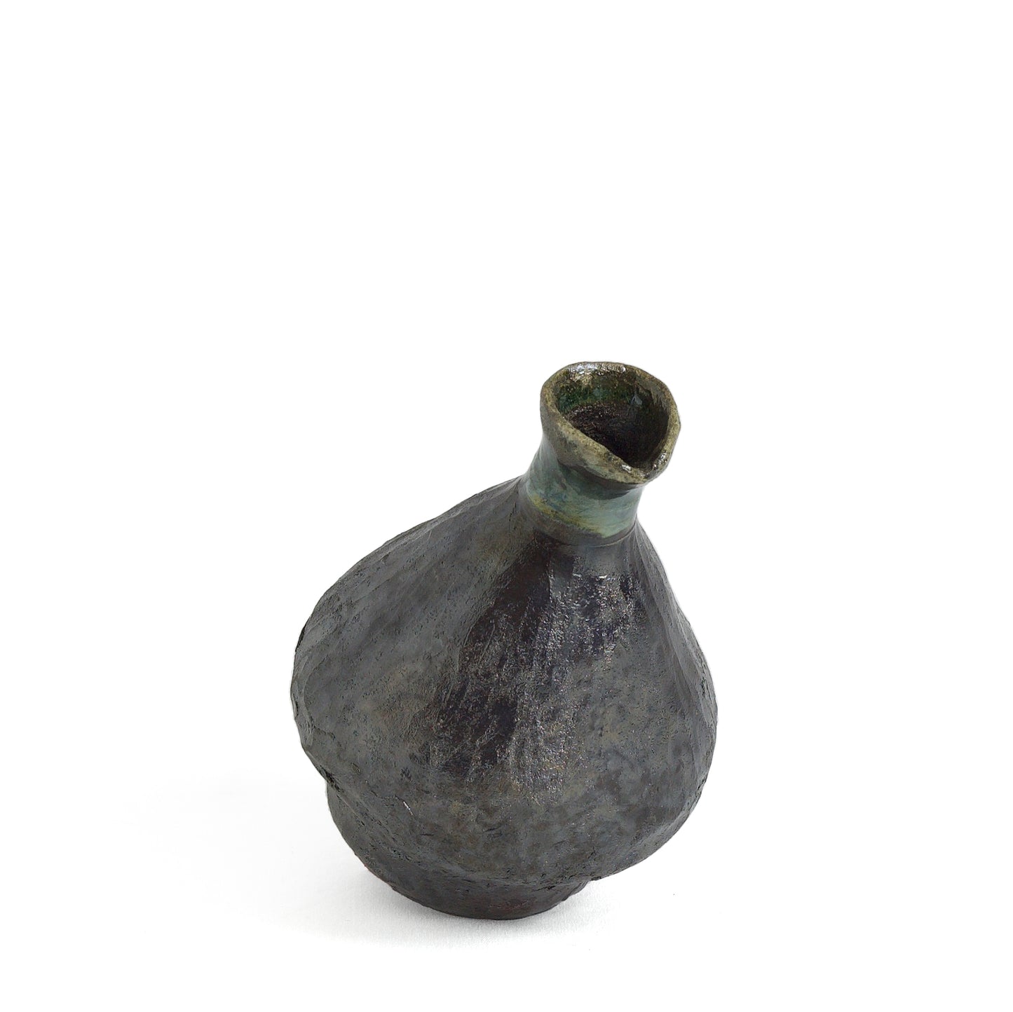 Japanese Soy Bottle Raku Ceramic Dark Metal
