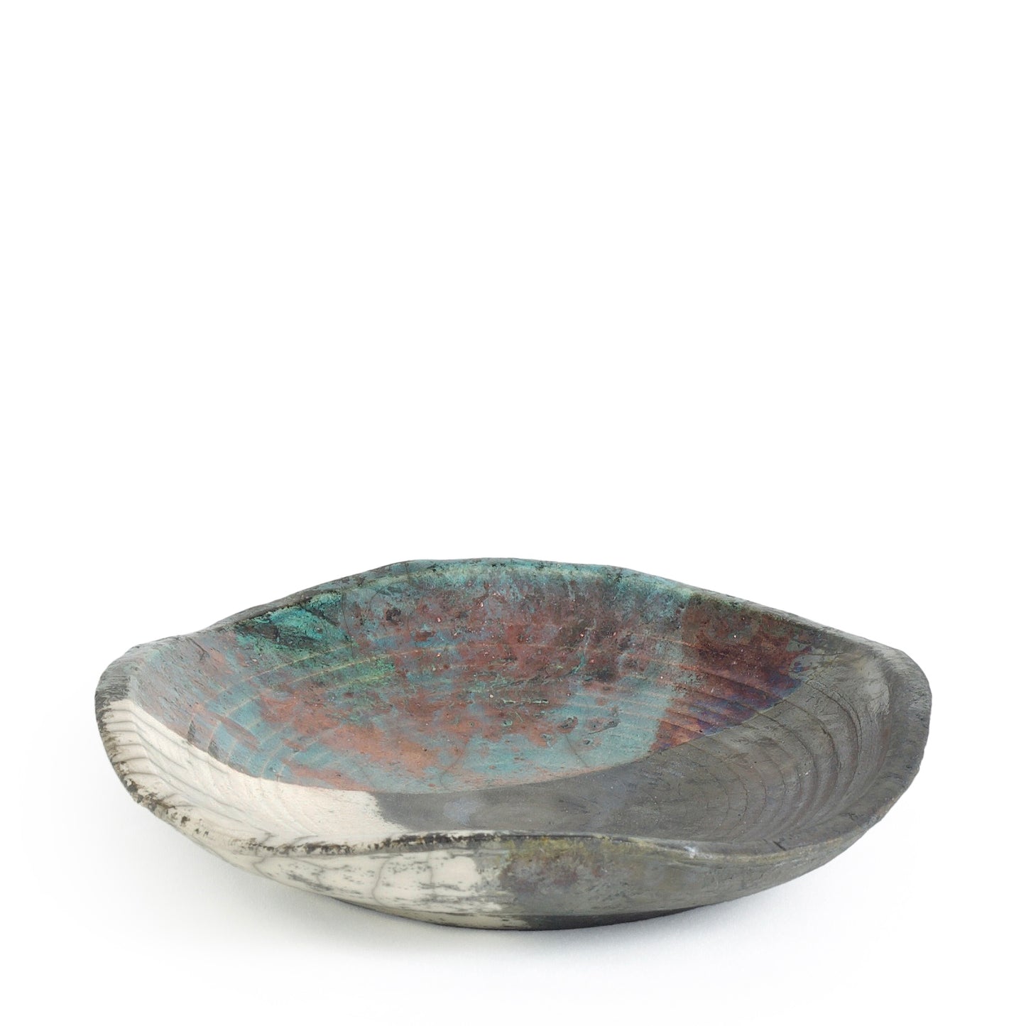 Modern Wavy Plate Raku Ceramic Black White Green Crackle Metal