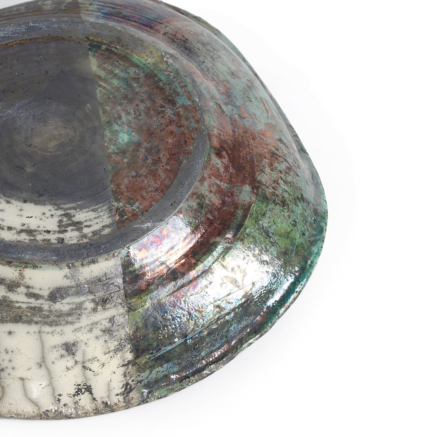 Modern Wavy Plate Raku Ceramic Black White Green Crackle Metal