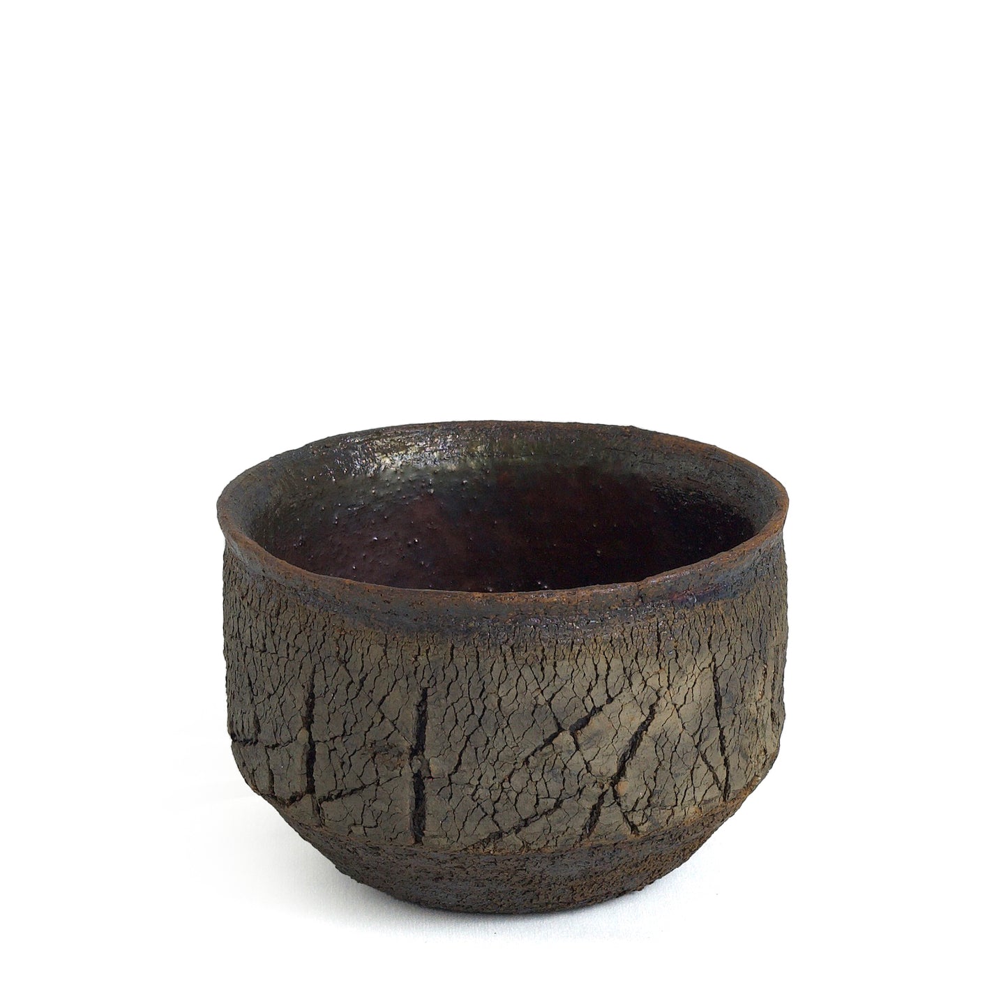Modern Wildfire Cup Raku Ceramic Black Burnt and Metal