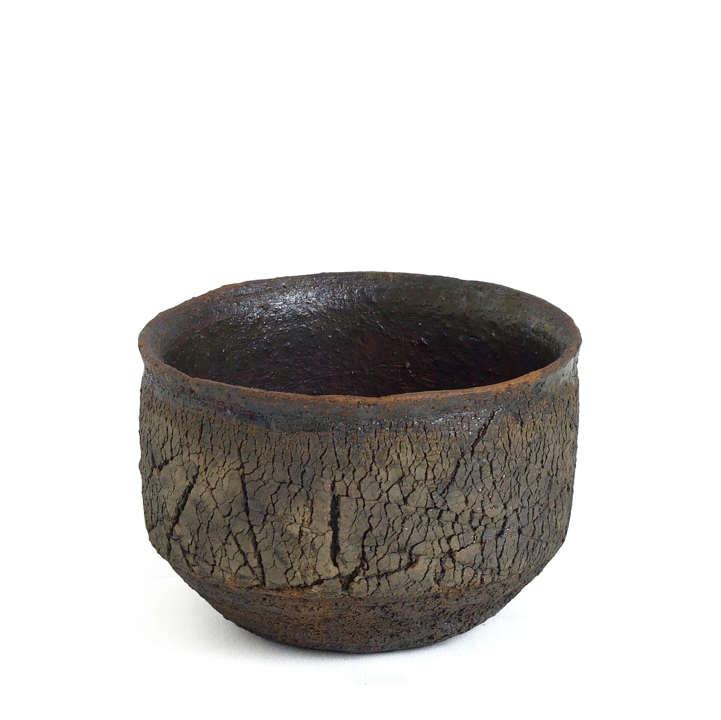 Modern Wildfire Cup Raku Ceramic Black Burnt and Metal
