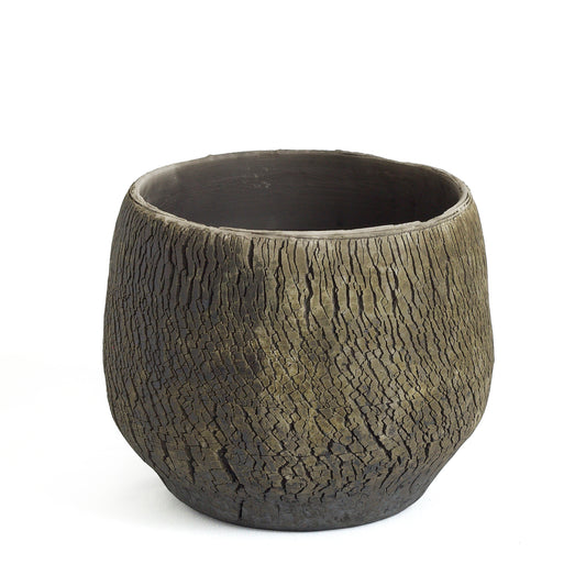 Modern Wildfire Vase Raku Ceramic Black Burnt and Metal