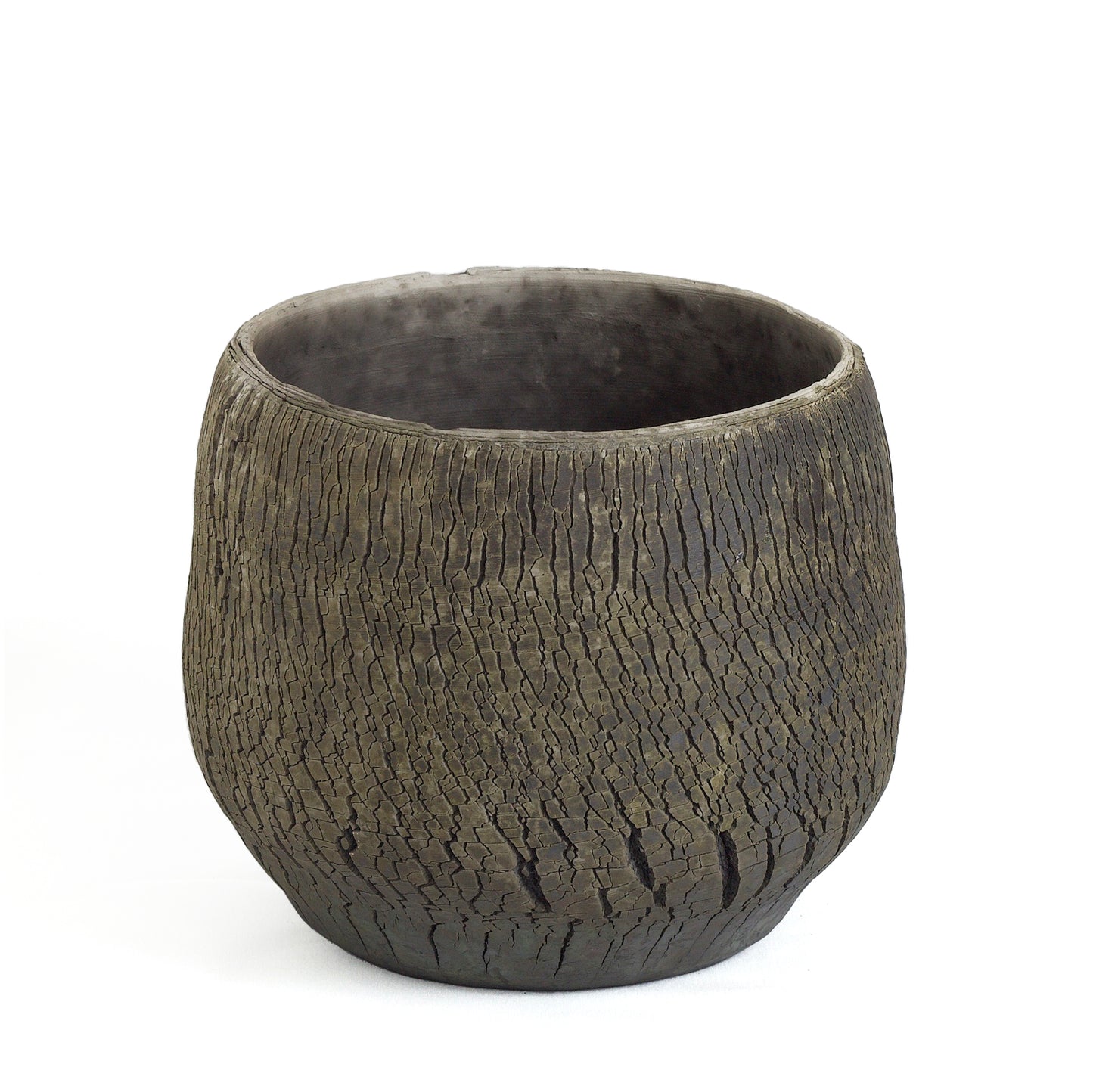 Modern Wildfire Vase Raku Ceramic Black Burnt and Metal