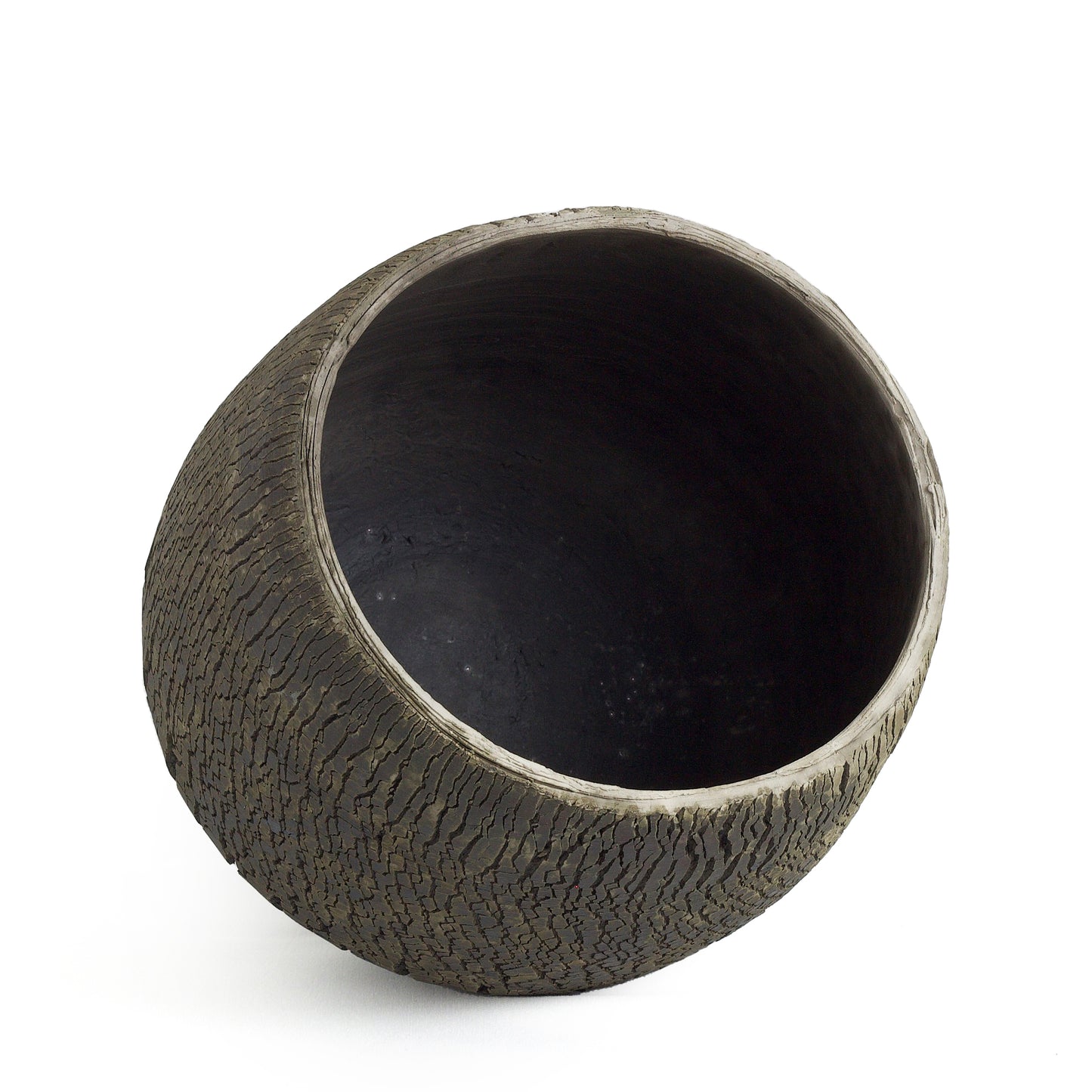 Modern Wildfire Vase Raku Ceramic Black Burnt and Metal